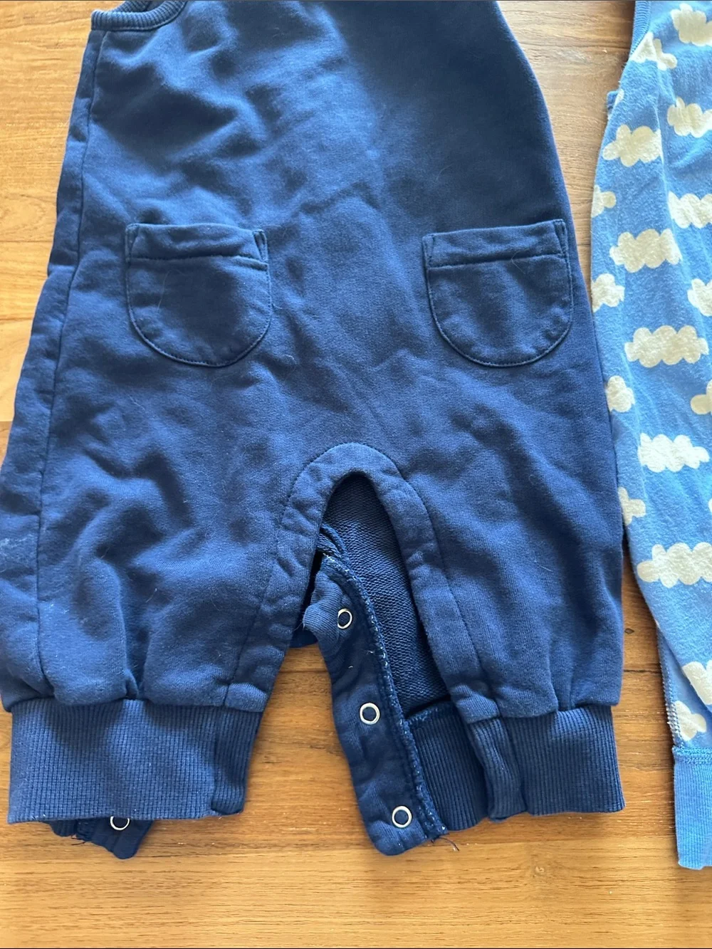 Hanna Andersson Navy & Light Blue Cloud Sleeveless Soft Overall Bundle